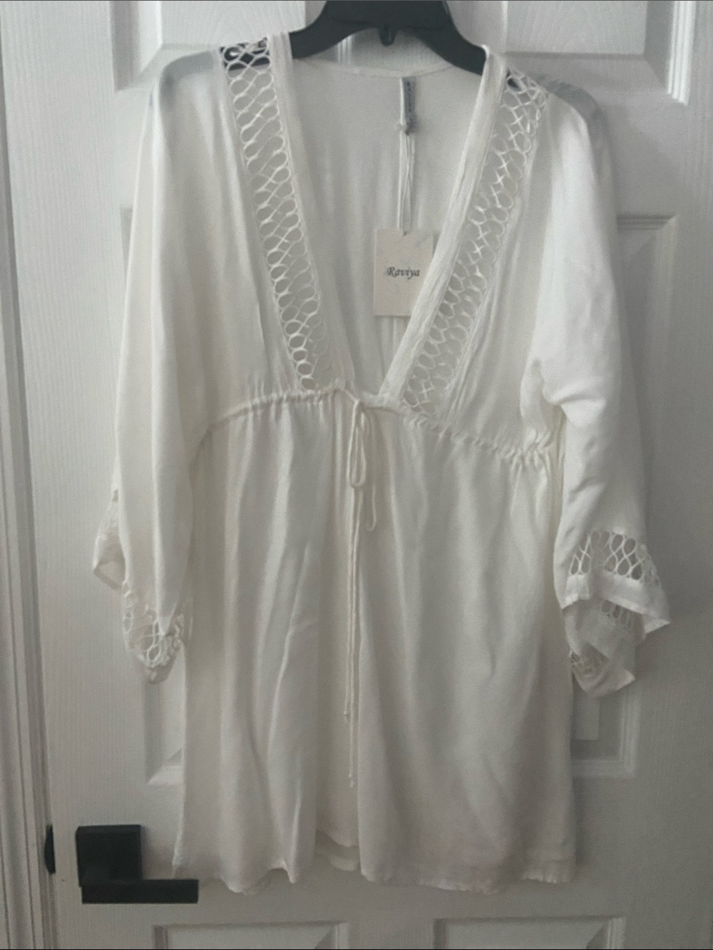 Raviya Cream Crochet-Trim Swim Coverup